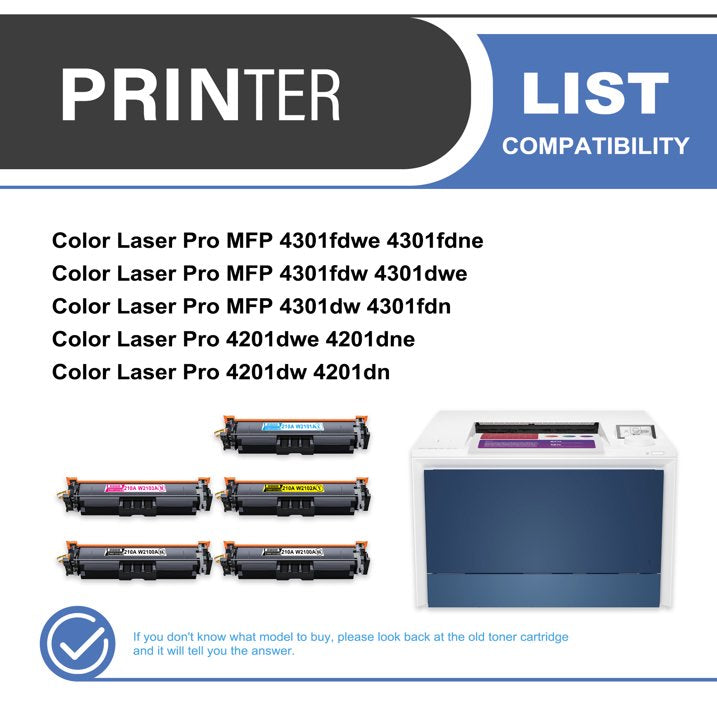210A W2100A Toner Cartridge 5-Pack Compatible for HP 210A W2100A Toner Cartridges for Color Laser Pro 4201, Color Laser Pro MFP 4301 Series Printer (2 Black, 1 Cyan, 1 Magenta, 1 Yellow)