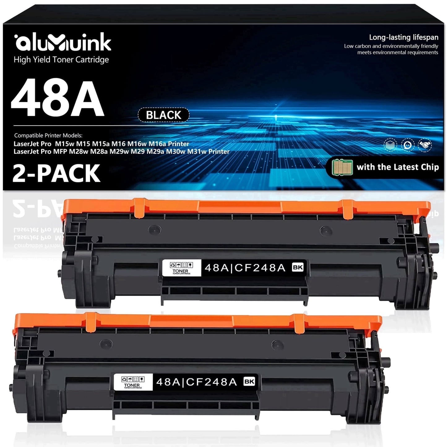 48A Black Compatible for 48A CF248A Toner Cartridges for LaserJet Pro M15w M16w Printer (2 Pack)