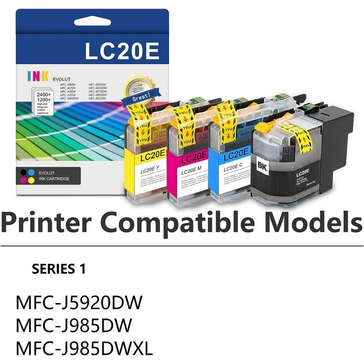LC20E High Yield Ink Cartridge (4-Pack, 1BK/1C/1M/1Y)Replacement for Brother LC20E Ink MFC-J5920DW