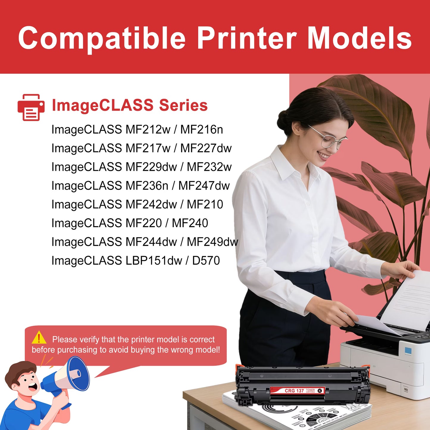 137 Black Toner Cartridge 1 Pack Compatible for Canon 137 CRG 137 Toner imageCLASS MF212w MF216n MF227dw MF229dw MF236n MF249dw MF220 Printer Toners