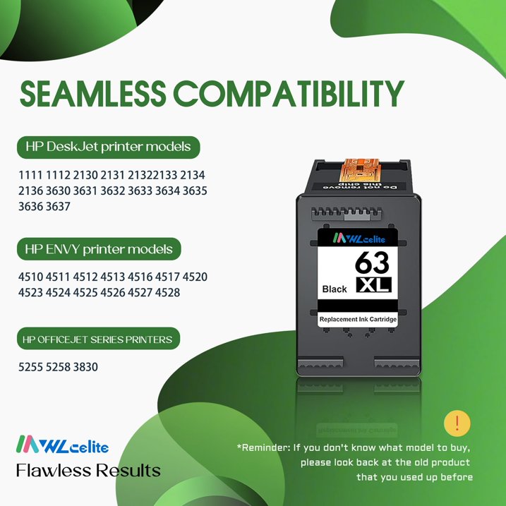 63 XL 63 Ink Cartridge Compatible for 63XL Black Ink Cartridges for OfficeJet 5255 3830 Envy 4520 Printer（1 Pack）