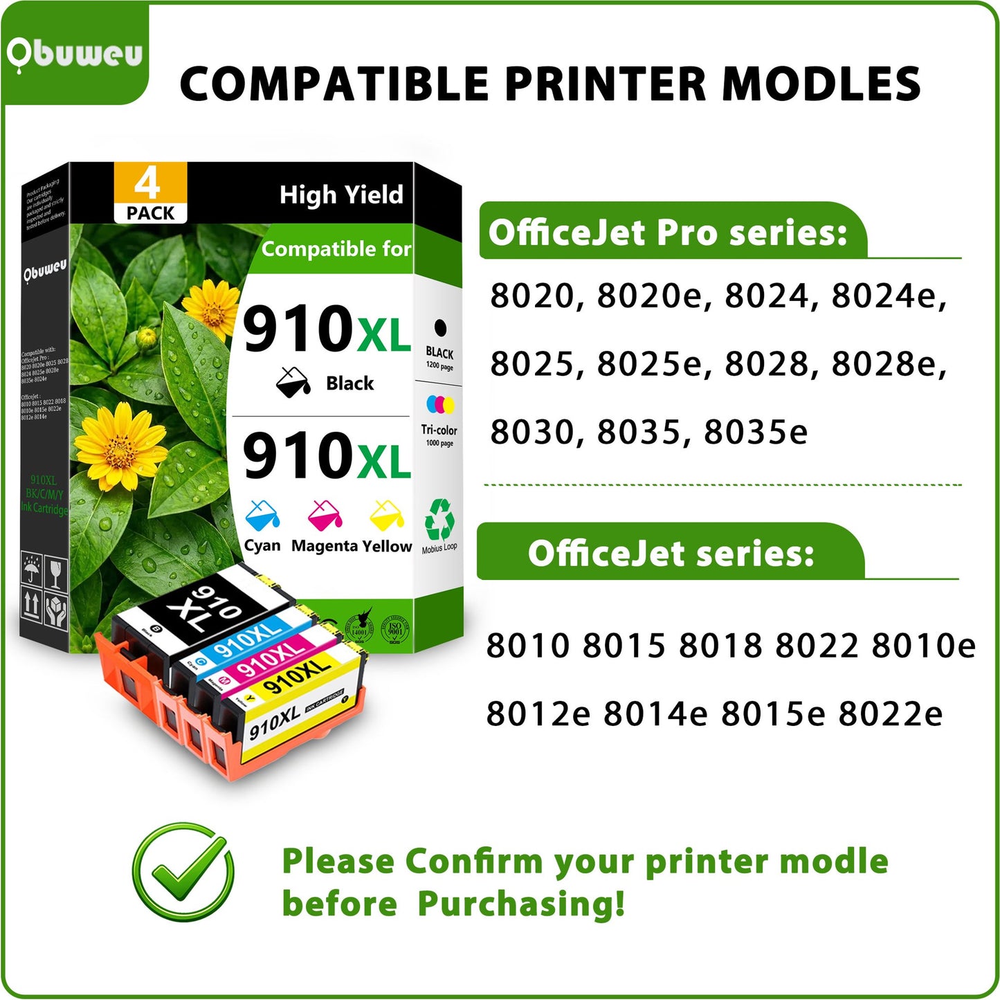 910 XL 910XL Ink Cartridges Combo Pack Compatible for HP 910 Ink Cartridges for Officejet 8010 8022e Officejet Pro 8025e 8020e Printers ( 4 Pack )