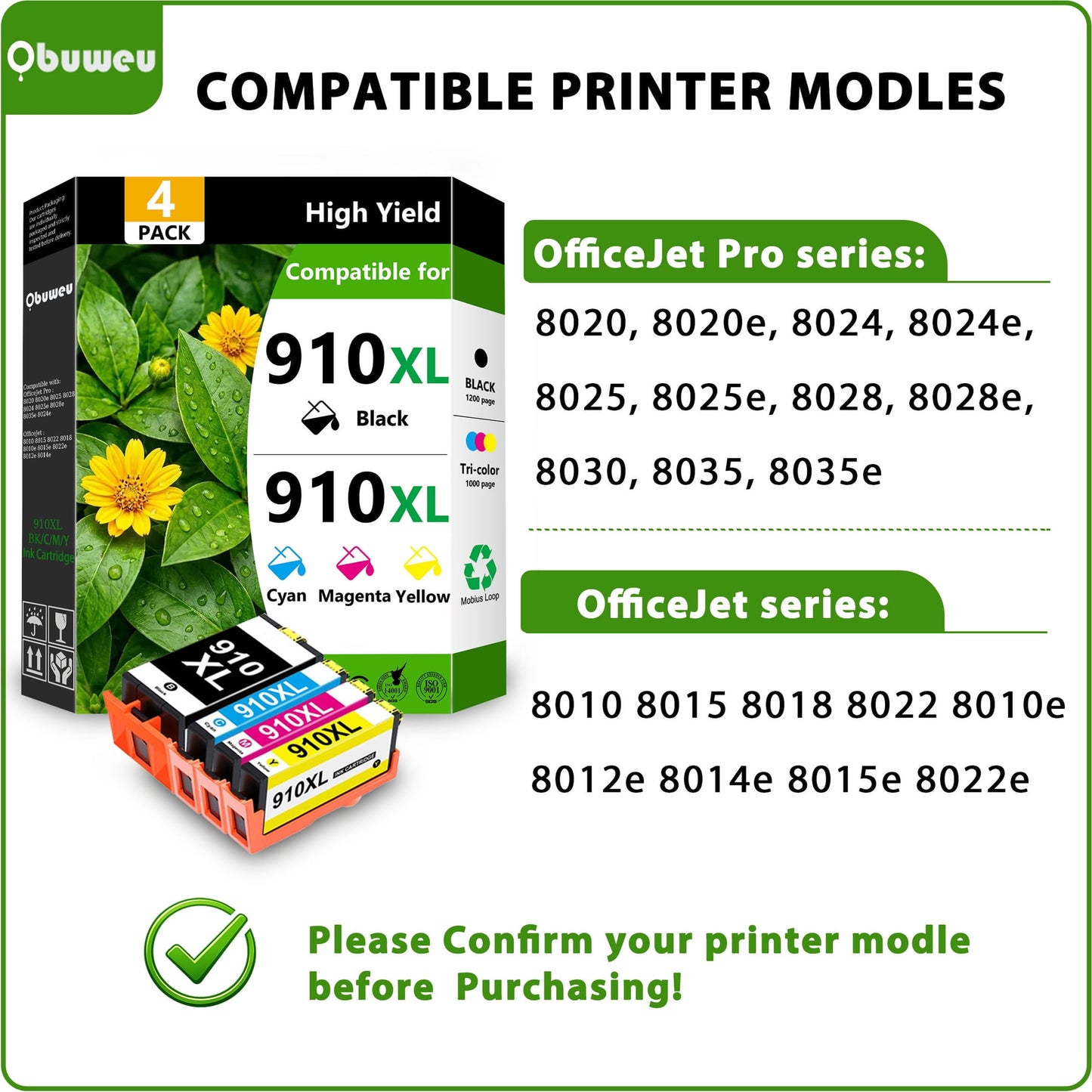 910 XL 910XL Ink Cartridges Combo Pack Compatible for HP 910 Ink Cartridges for Officejet 8010 8022e Officejet Pro 8025e 8020e Printers ( 4 Pack )
