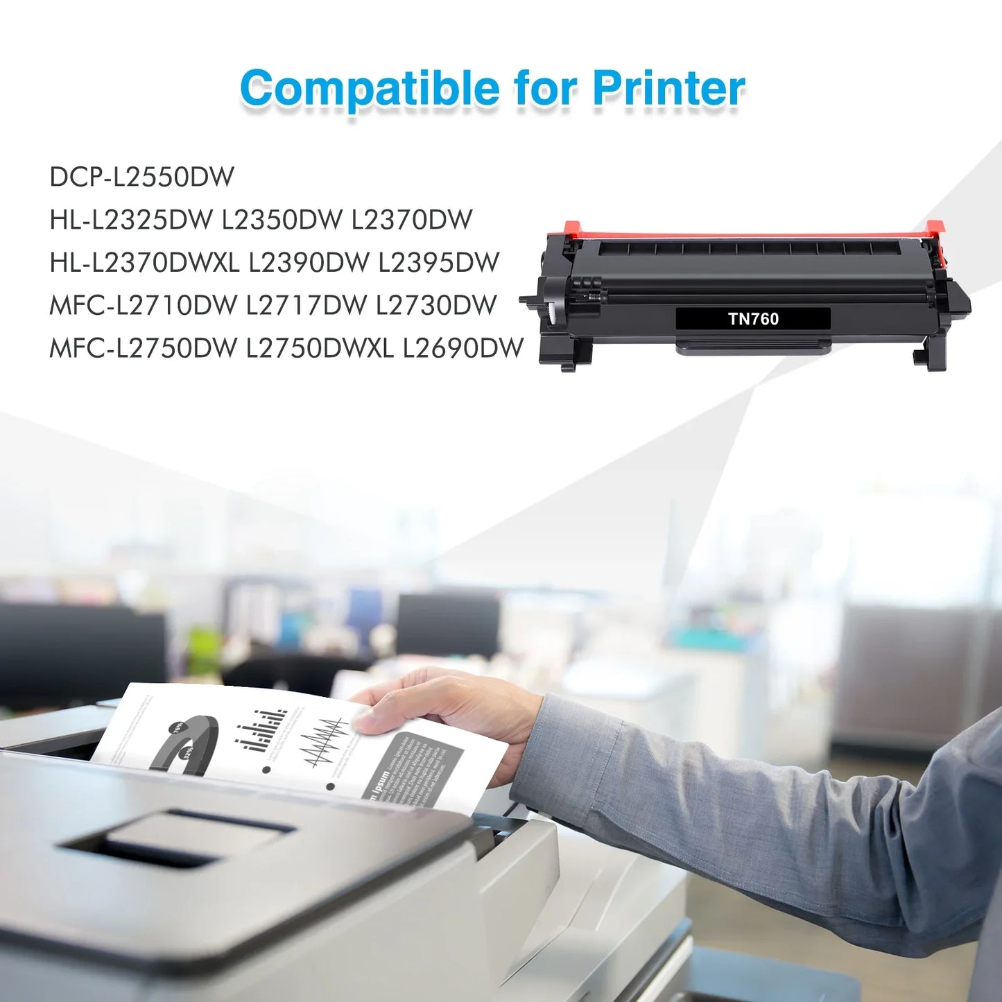 TN760 Toner Cartridge Compatible for Brother TN760 TN-760 TN730 TN770 HL-L2350DW HL-L2370DW MFC-L2750DW MFC-L2710DW MFC-L2730DW DCP-L2550DW Printer Ink (Black 1-Pack)