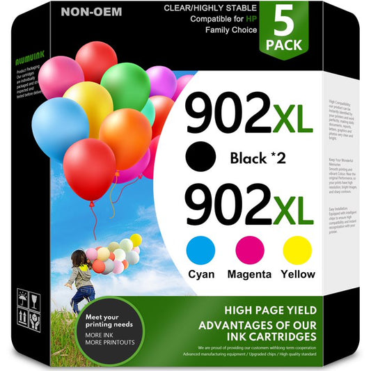 5-Pack 902XL 902 Ink Cartridge Compatible for HP 902XL Ink Cartridge for OfficeJet Pro 6960 6968 (2 Black 1 Cyan 1 Magenta 1 Yellow)