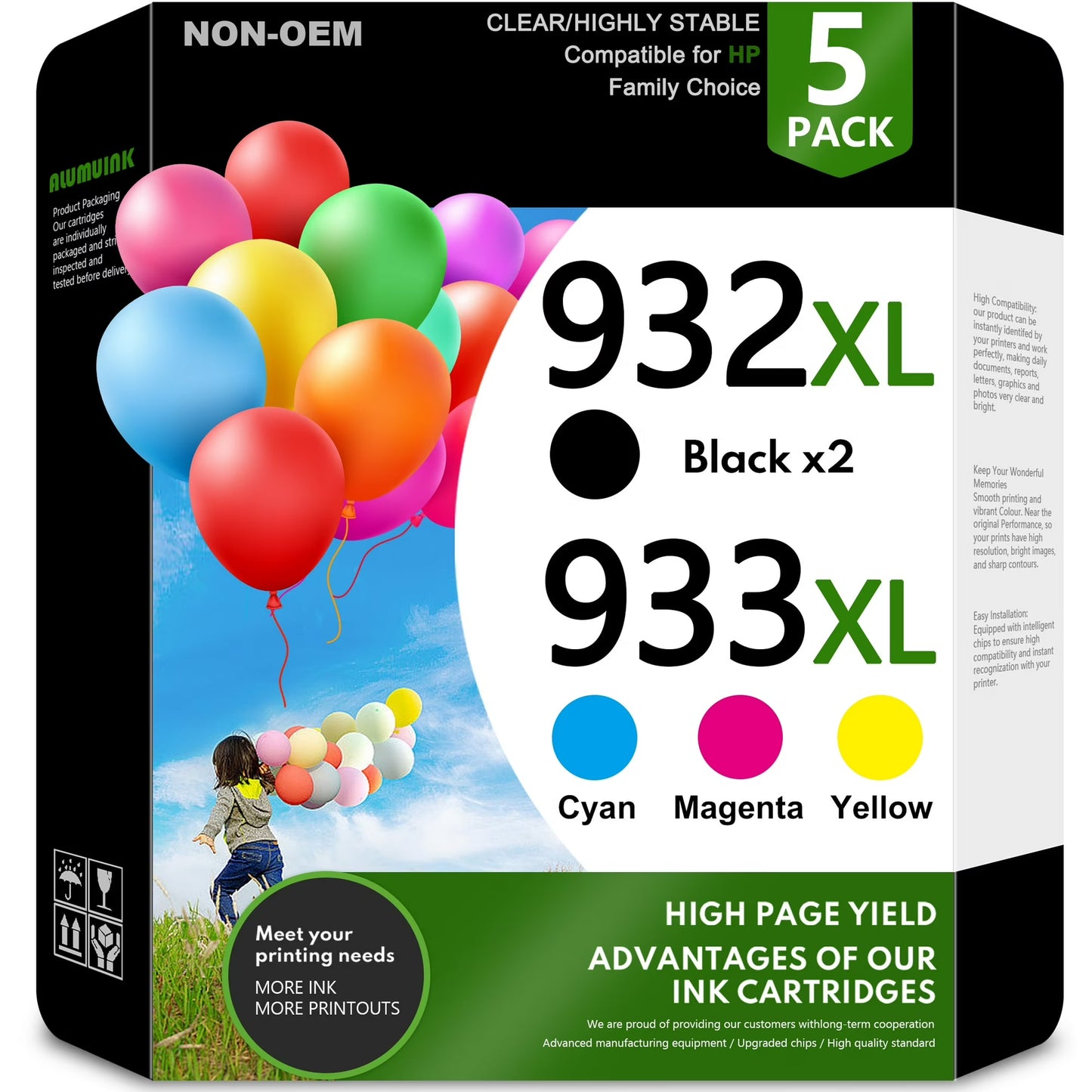 932XL 933XL Ink Cartridge Compatible for HP 932 933 Ink Cartridge for HP Officejet 7510 7610 7612 Printers