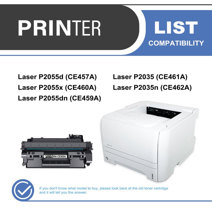 05A CE505A Toner Cartridge Balck 2-Pack Compatible for 05A CE505A Toner Cartridges for Laser P2035, P2055 Series Printer