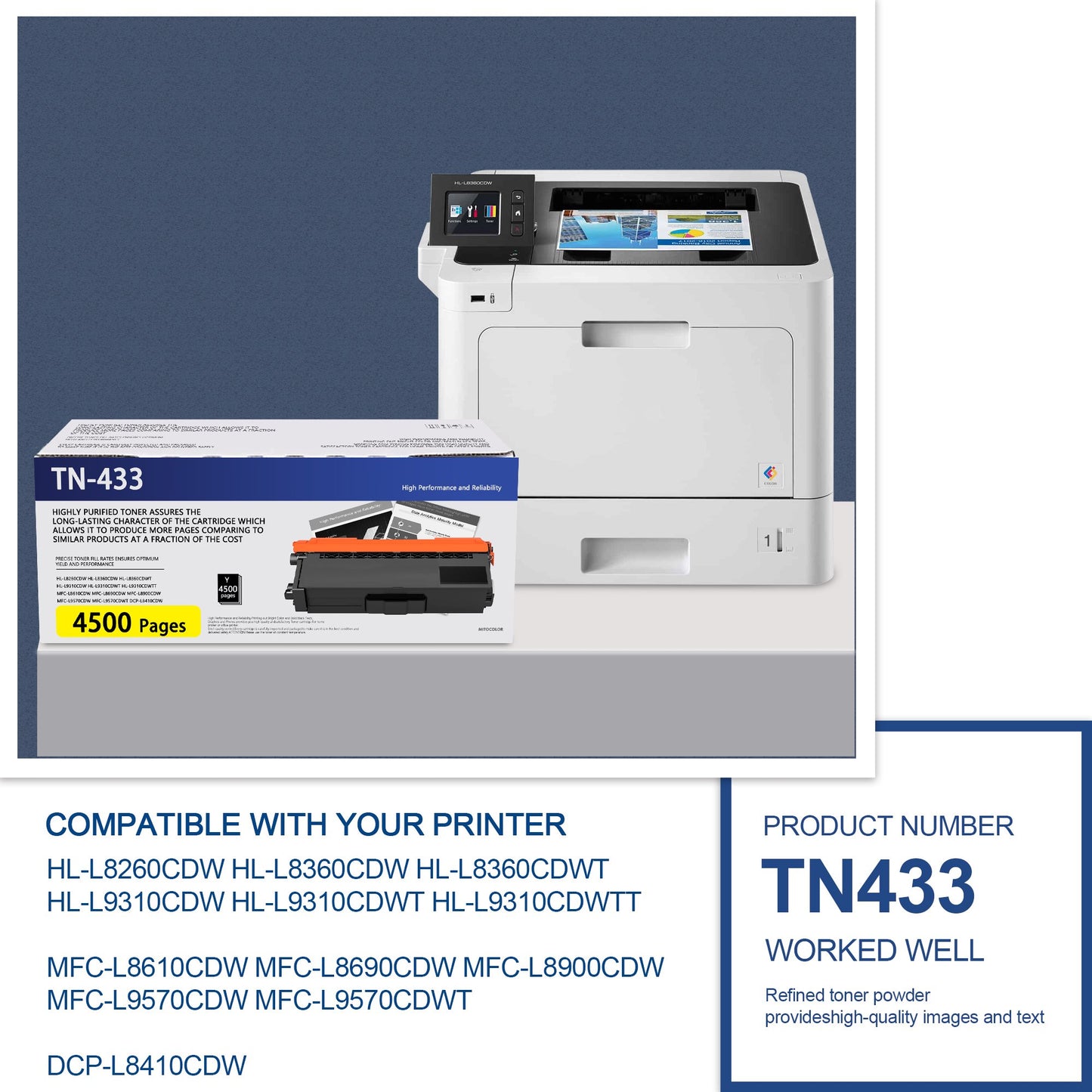 TN433 Toner Cartridges Compatible for Brother TN-433 Toner Cartridges for HL-L8260CDW L8360CDW MFC-L8900CDW L9570CDW Printer (Yellow, 1-Pack)