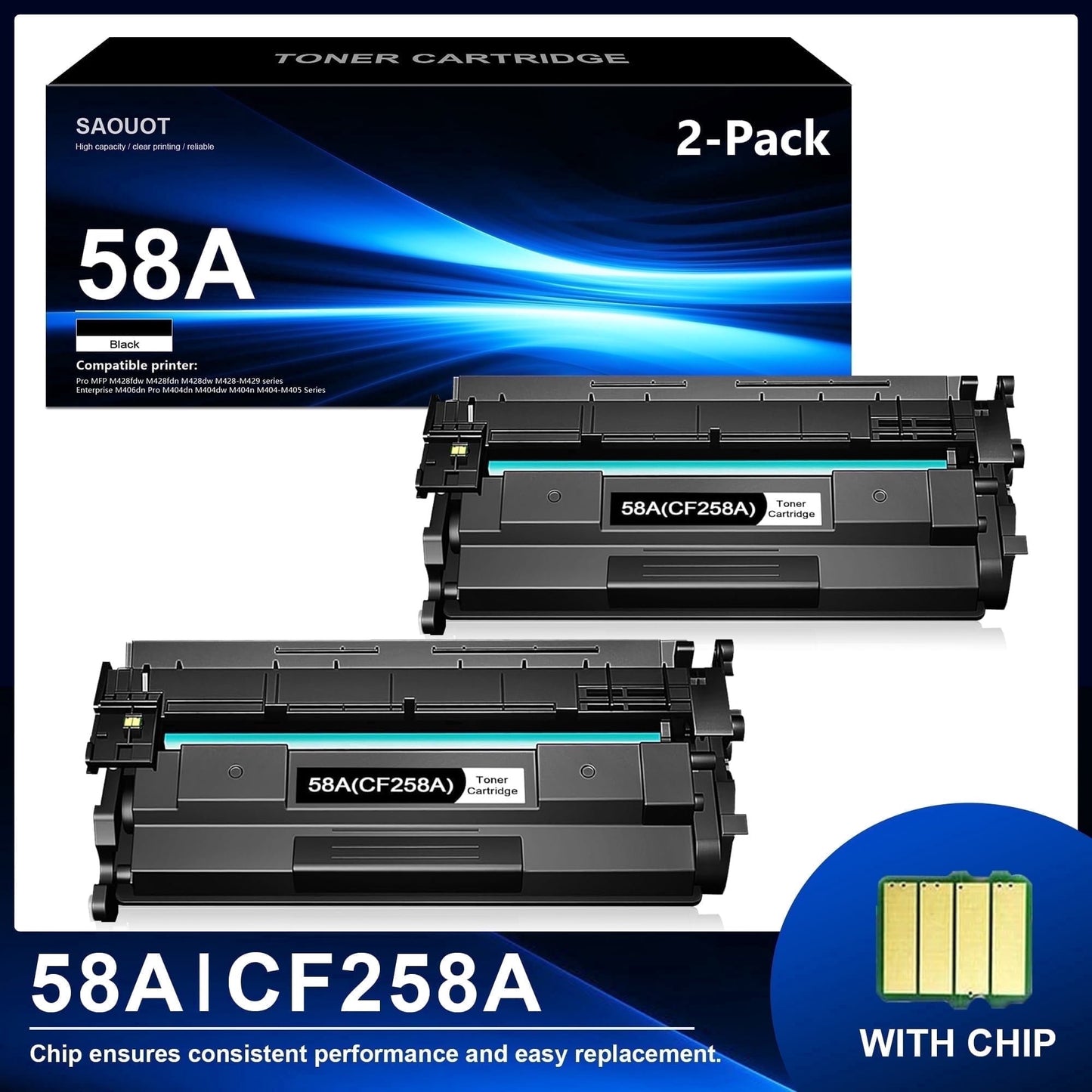 58A Toner Cartridge Yields Up to 3,500 Pages Black 2-Pack Compatible for CF258A Pro M404n M404dn MFP M428fdw M428dw M428fdn Printer