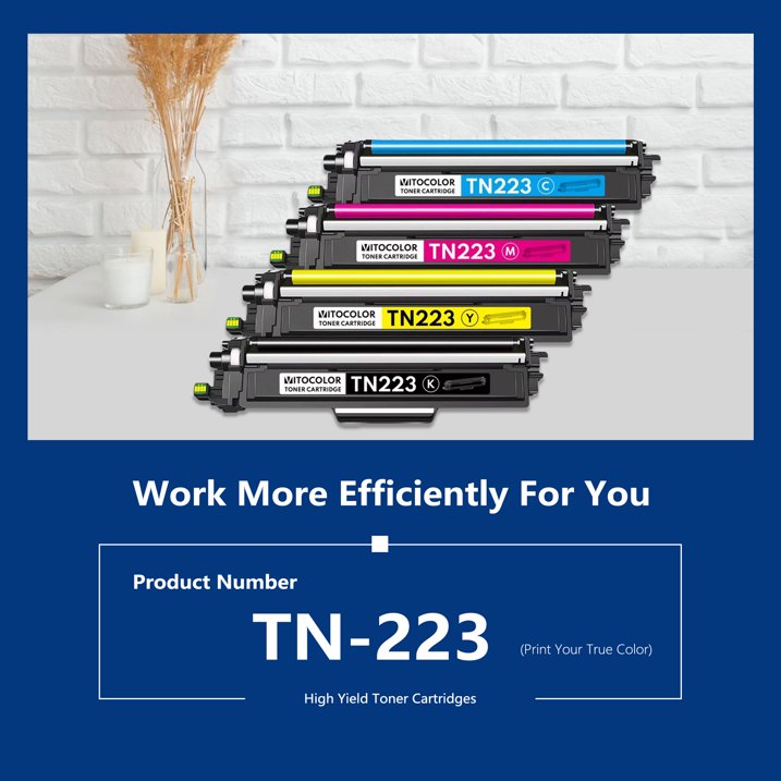 TN223 4 Pack Toner Cartridge High Yield Compatible for Brother MFC-L3770CDW Printer, Black Cyan Magenta Yellow