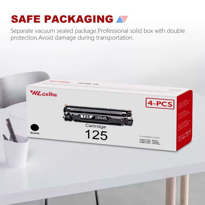 CRG 125 Black Toner Cartridge Compatible for Canon 125 CRG125 CRG-125 for Imageclass LBP6030w LBP6000 MF3010 Printer (4-Pack)