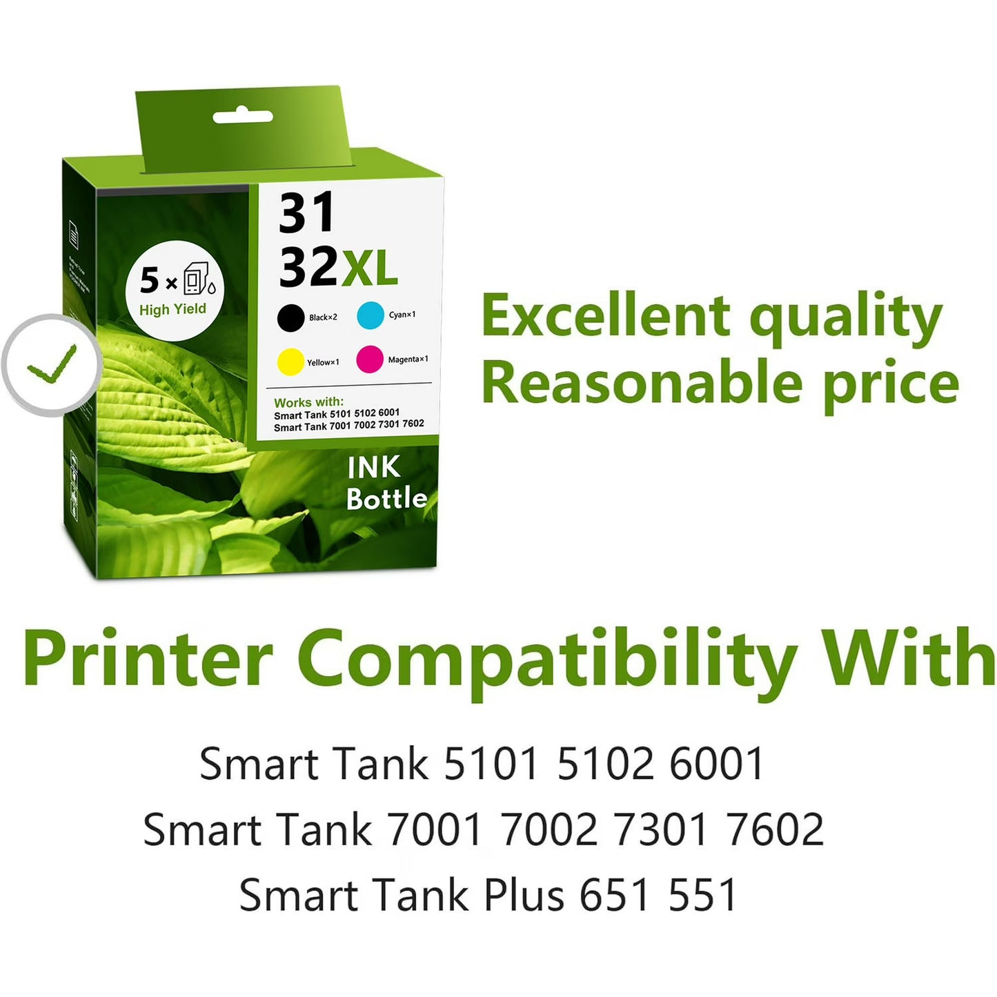 31 Ink 32XL Black Ink Bottle Set Compatible for 31 32 XL Ink Bottle Set for Smart Tank 5000 6001 7301 Printers