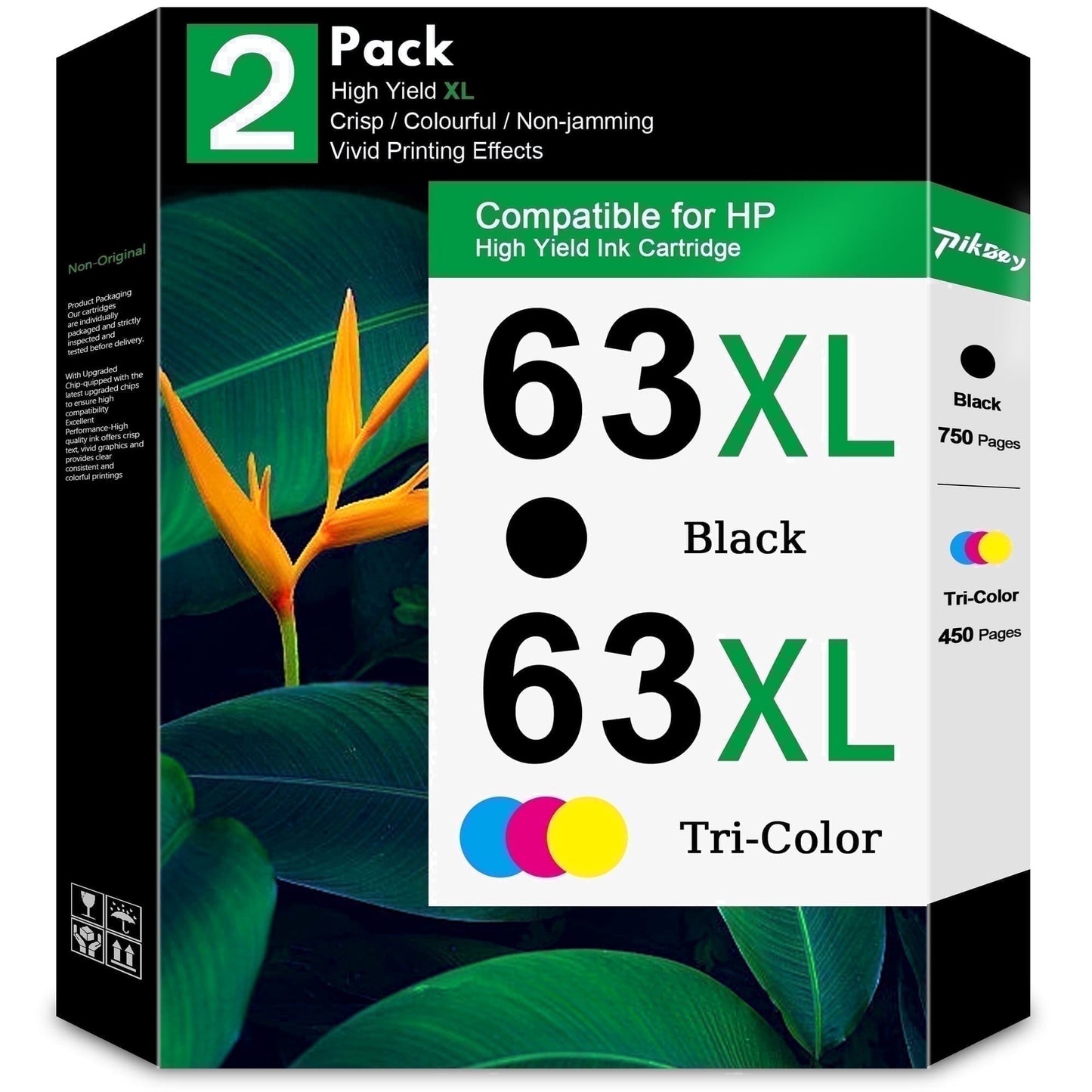 63 XL 63XL Ink Cartridges 2-Pack Black Tri-Color Compatible for HP 63 Ink Cartridges for Officejet 3830 4650 5255 5257 5258 Envy 4520 4512 Printers