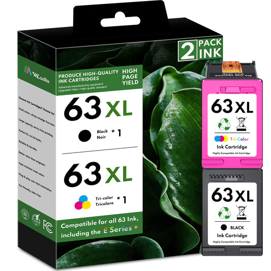 63XL Ink Cartridge Compatible for 63 Ink Cartridges for Officejet 3830 45200 5255 Deskjet 1112 3630 Printer( Black Tri-Color)