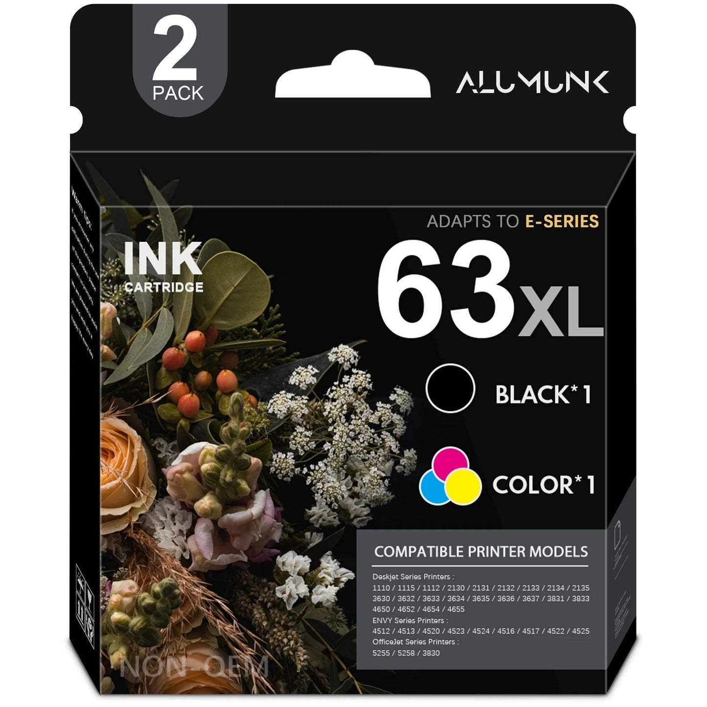 63XL Ink Cartridge Compatible for HP 63 Ink Cartridges for Officejet 3830 45200 5255 Deskjet 1112 3630 Printer( Black Tri-Color)