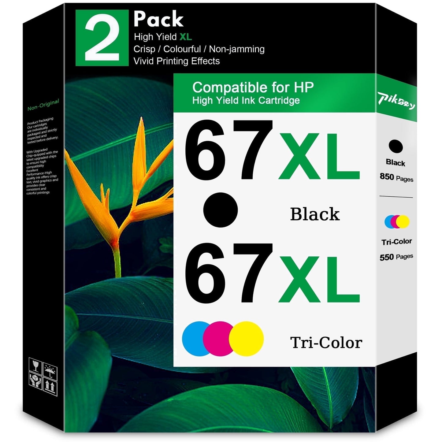 67XL Ink Compatible for HP 67 Ink Cartridges for 67 XL Cartridge Printers (2 Pack)