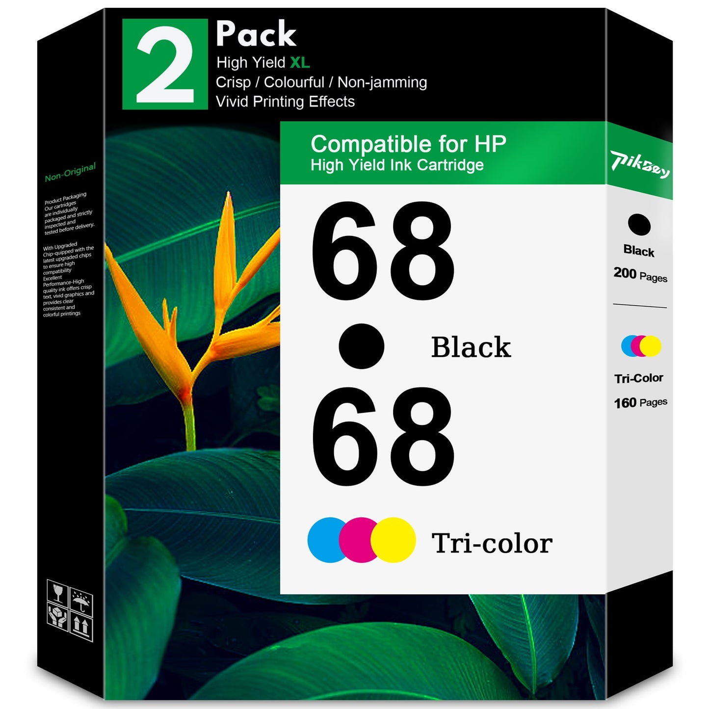68 Ink Cartridges 2-Pack Black Tri-Color Compatible for HP 68 Ink Cartridges for Envy 6552e 6555e 6155e 6152e 6558e 6552e 6555e Printers