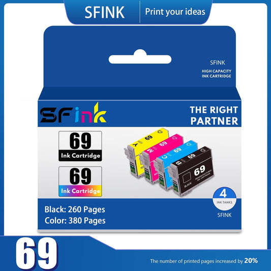 T069 69 Ink Cartridge Replacement for Epson 69 Ink Cartridges for Workforce WF-600 610 615, WF-500, WF-1100, NX-510 515, NX-400 415,CX-6000 CX-7000F 7400, CX-8400, CX-9400 9475 Printer (4-Pack)