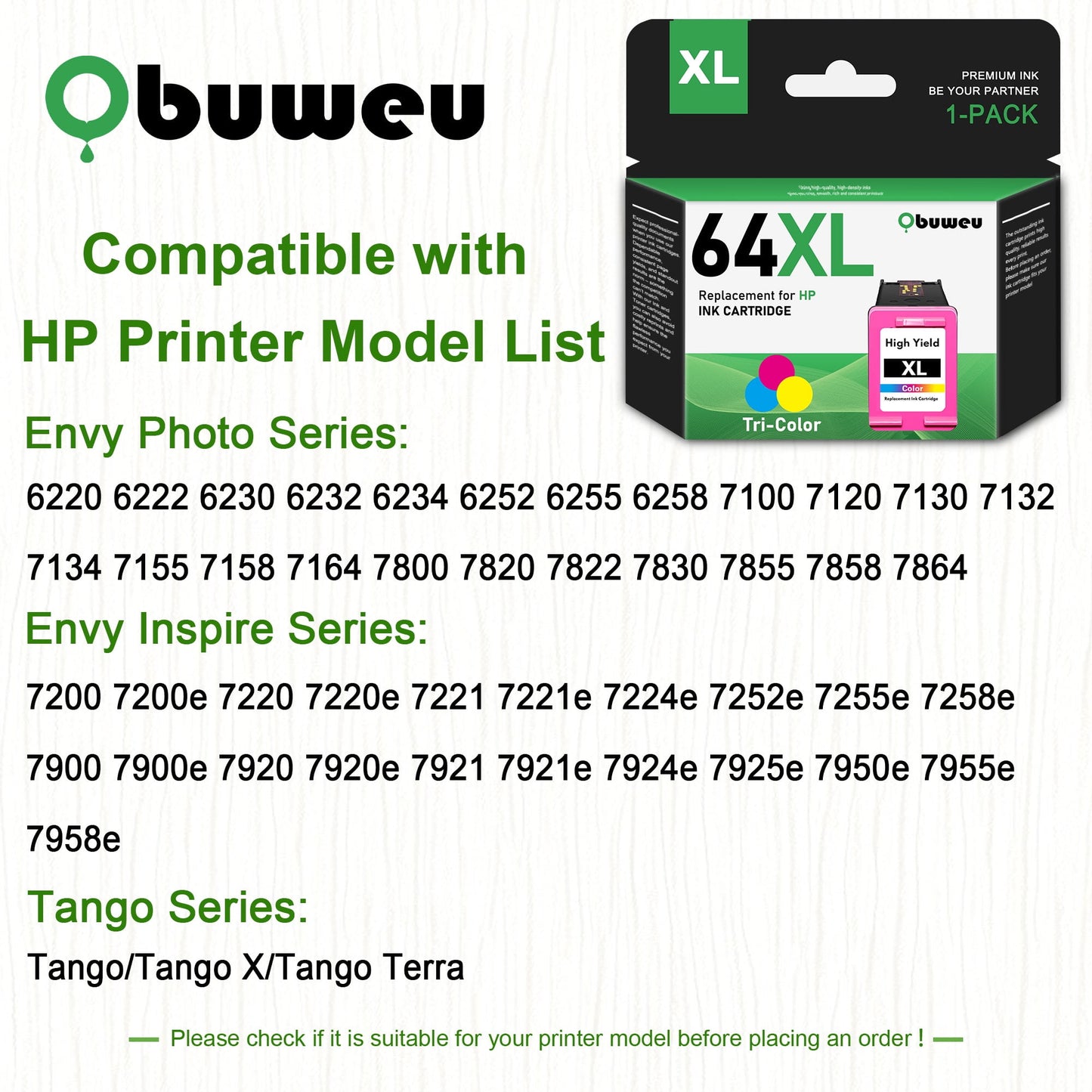 64XL Ink Cartridges Tri-Color Compatible for HP 64 Ink Cartridge for HP Envy Photo7858 7855 7120 7155 7158 7164 6255 6252 6232 Envy Inspire 7955e Tango X Printer (1-Pack)