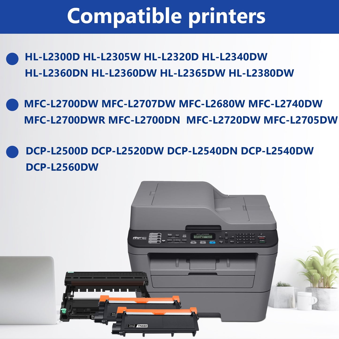 TN660 Toner Cartridge and DR630 Drum Unit Replacement for Brother TN-660 TN630 DR630 DR 630 for DCP-L2500D HL-L2300D HL-L2305W MFC-L2700DW MFC-L2680W Printer (2 Toners, 1 Drum Unit, 3Pack)