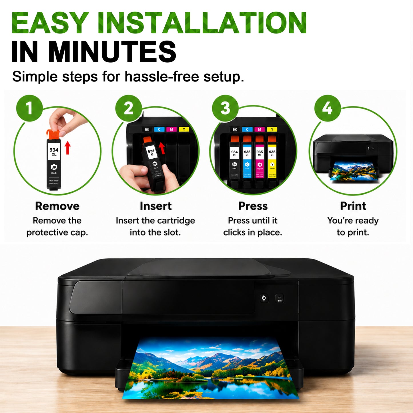 934XL 935XL Ink Cartridges Combo Pack Compatible for 934 935 Ink Cartridges Works with OfficeJet Pro 6230 6830 6835 6836 Printers (4-Pack)