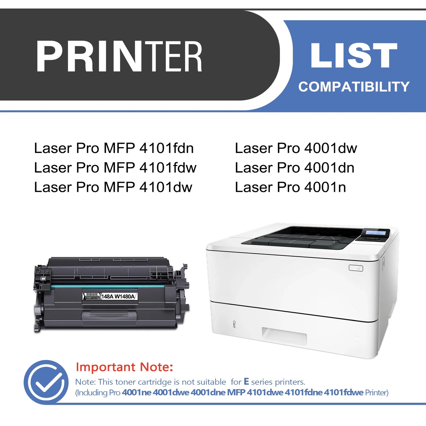 148A W1480A Toner Cartridge Balck 2-Pack Compatible for HP 148A W1480A Toner Cartridges for Laser Pro 4001, MFP 4101 Series Printer