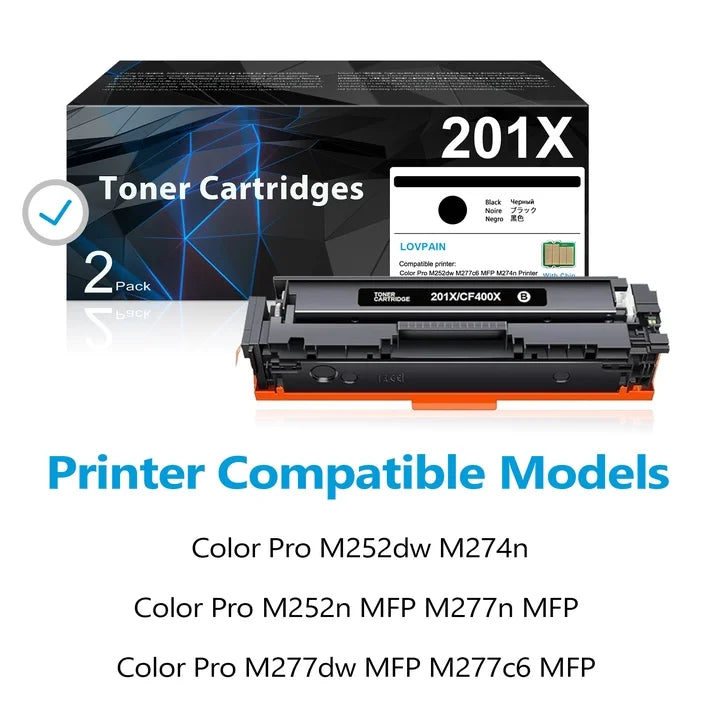 201X | CF400X High Print Each Toner Cartridge 2 Pack Black [3,300 pages] Compatible for Pro M252dw M252n M277n Printer, 201X Toner