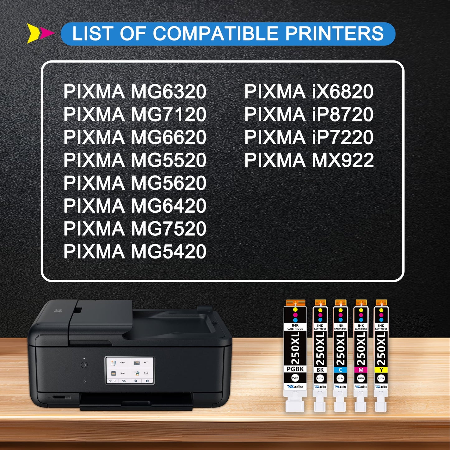 250 251 XL 5 Pack Printer Ink Compatible Replacement for Canon 250 251 Ink