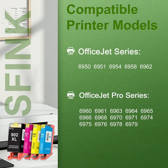 902XL 902 XL Ink Cartridges 4 Pack Compatible for HP 902 Ink Cartridges Combo Pack Work for OfficeJet 6962 OfficeJet Pro 6978 Printers