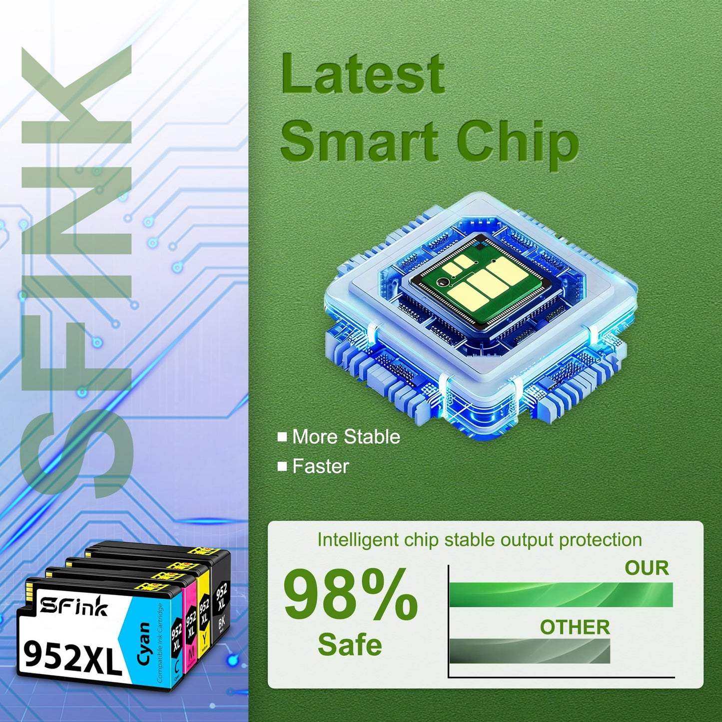 952XL Ink Cartridges 4 Pack High Yield Compatible for HP952 XL 952 Ink Works with OfficeJet Pro 7740 8710 8730 8740 8210 Printers
