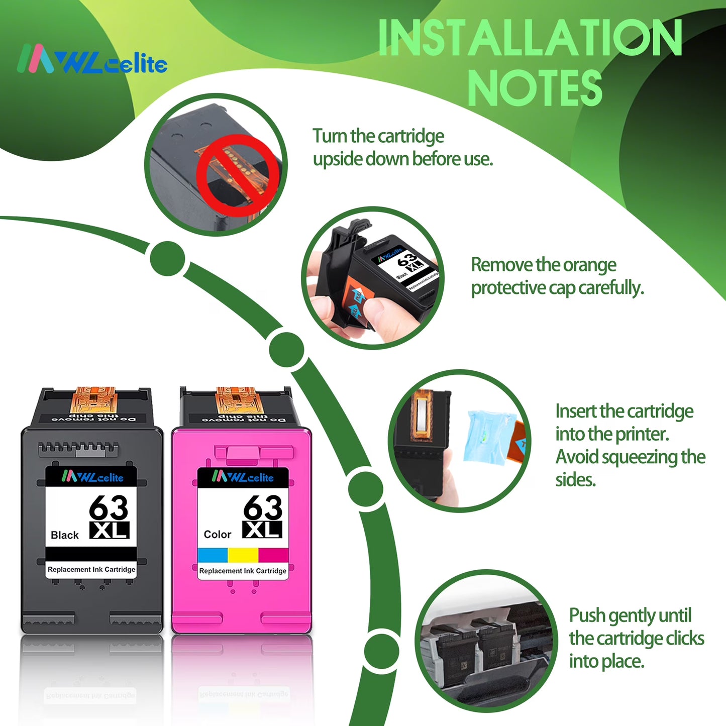 63XL Ink Cartridge Compatible for 63 Ink Cartridges for Officejet 3830 45200 5255 Deskjet 1112 3630 Printer( Black Tri-Color)