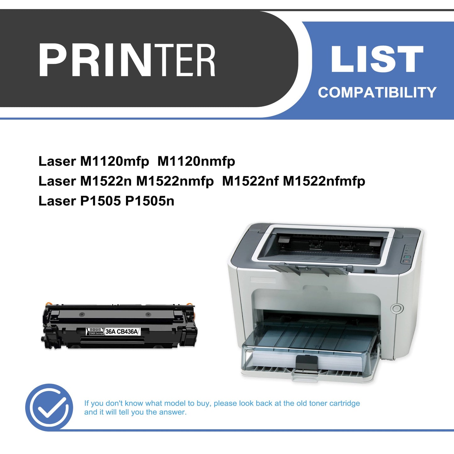 36A CB436A Toner Cartridge Black 1-Pack Compatible for HP 36A CB436A Toner Cartridges for Laser M1120mfp Series, M1522 MFP P1505 Series Printer