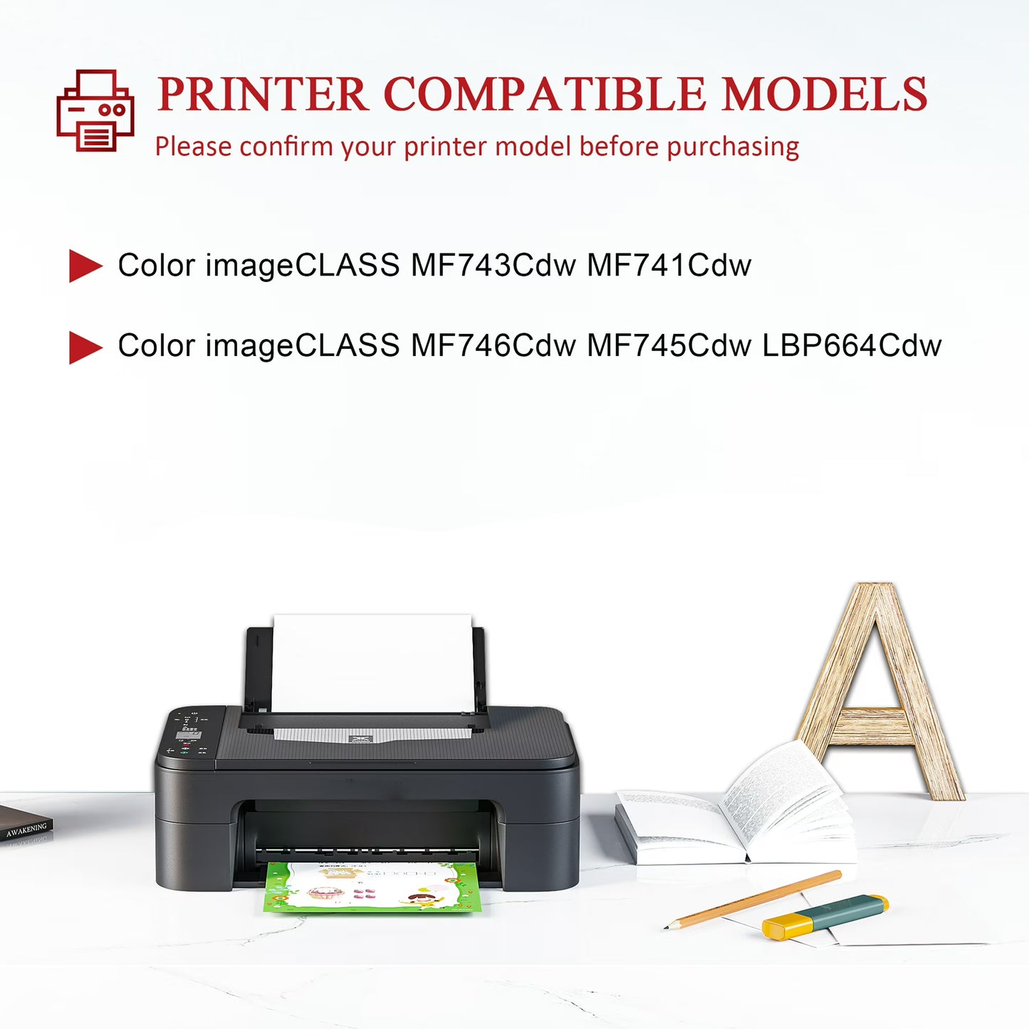 055 Toner Cartridge Compatible for Canon 055 Combo Pack Toner Cartridge Printer（1*Black 1*Cyan 1*Magenta 1*Yellow）