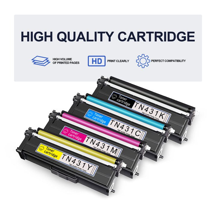 TN-431 Toner Cartridge, 4 Pack Black Cyan Yellow Magenta Compatible for Brother TN431 Toner Cartridges TN431 MFC-L8900CDW Printer