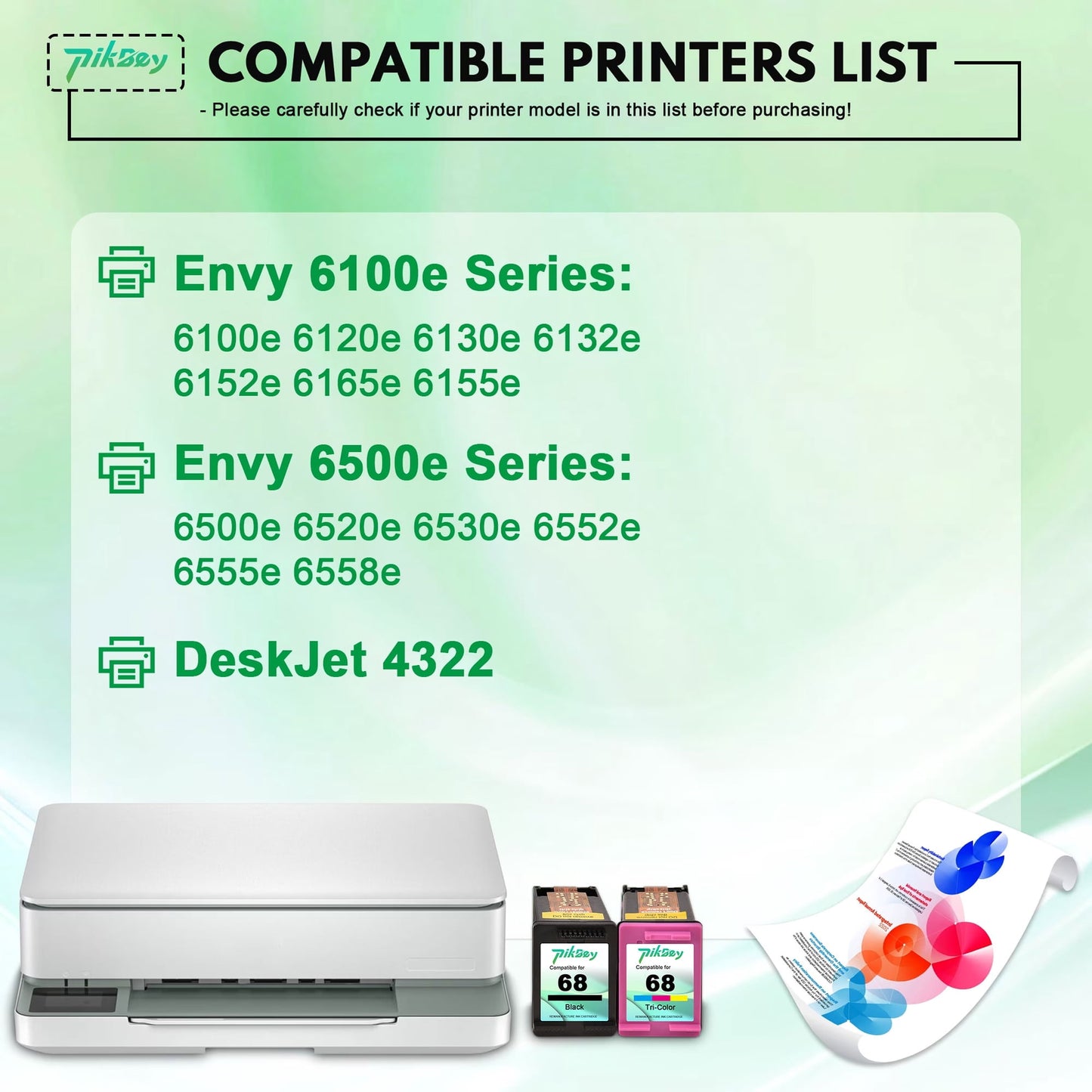68 Ink Cartridges 2-Pack Black Tri-Color Compatible for HP 68 Ink Cartridges for Envy 6552e 6555e 6155e 6152e 6558e 6552e 6555e Printers