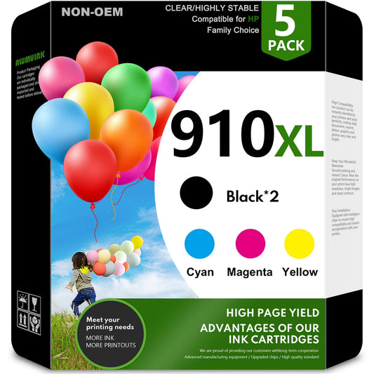 910XL 910 Ink Cartridge High Yield Compatible for HP 910XL Ink Cartridge Black,Cyan,Magenta,Yellow(5-Pack)8010 8015 8018 8020 8022 8025 8028 8035