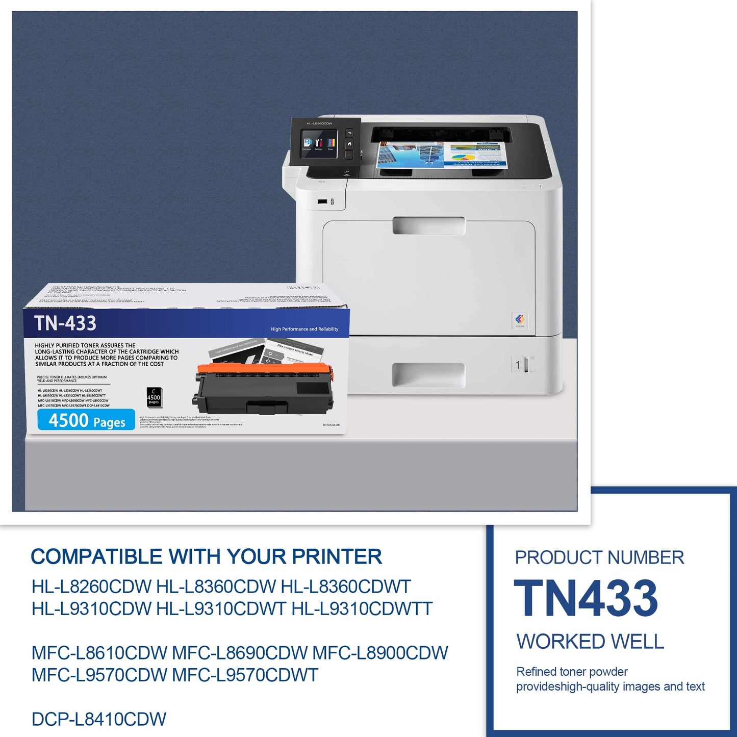 2 Pack TN433 Cyan High Yield Toner Cartridge TN-433 Compatible Replacement for Brother HL-L8260CDW L8360CDW MFC-L8900CDW L9570CDW Printer