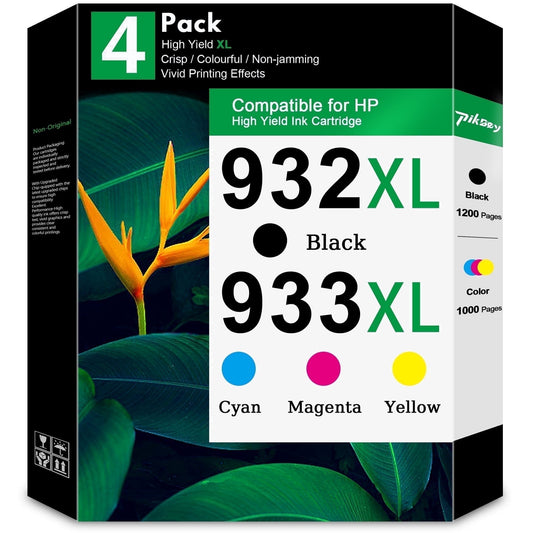 932XL and 933XL Ink Cartridges (4 Pack) - Compatible for HP 932 933 XL Ink Cartridge for Officejet 6100 6600 6700 7110 Printers