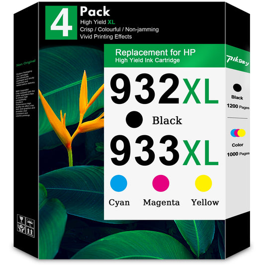 932XL 933XL Ink Cartridges (4-PacK, 1 Black/1 Cyan/1 Magenta/1 Yellow) Compatible for HP 932 XL 933 XL Ink Cartridge for Officejet 6100 6600 6700 7110 7510 7610 7612 7620 Printers