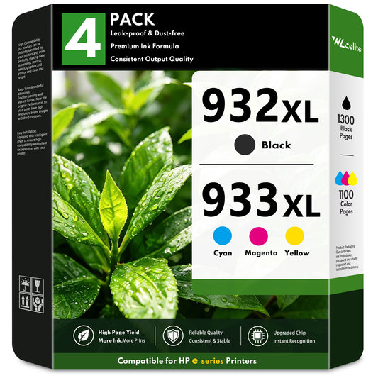 932XL 933XL Ink Cartridges Compatible for HP932XL HP933XL Ink Cartridge Combo Pack for Officejet 7110 7510 6700 6100 6600 Printers (4 Pack)