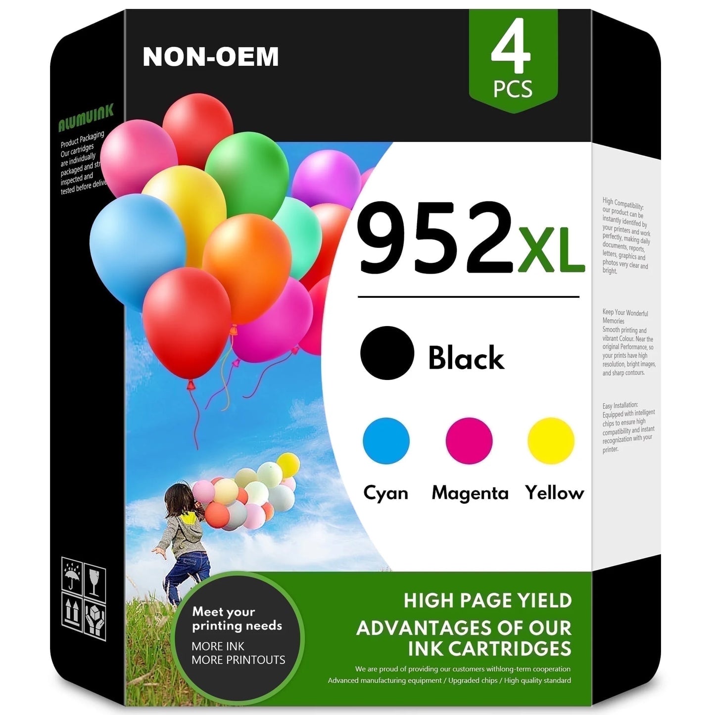 952 xl Ink Cartridge Black,Cyan,Magenta,Yellow Compatible for HP 952 Ink Cartridge 4 Pack 952xl Ink 8740 8730 Printer