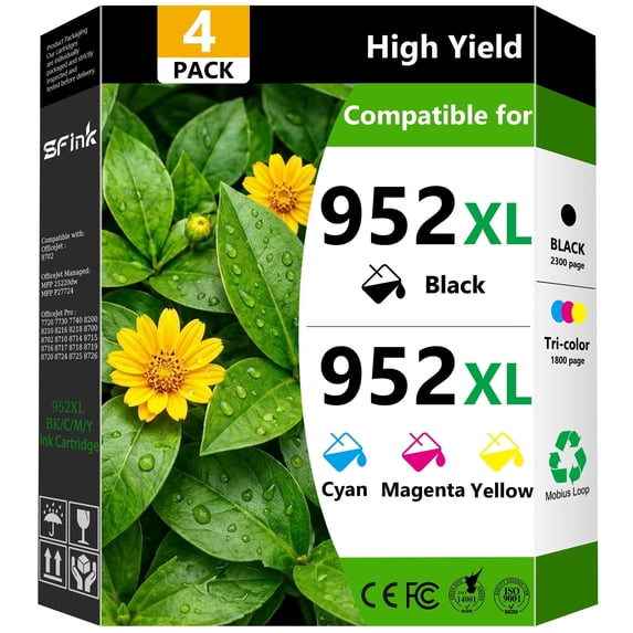 952 XL 952XL Ink Cartridges Combo Pack 4 Pack Compatible for HP 952XL Ink Cartridges for OfficeJet 8702 OfficeJet Pro 7720 7740 8210 8710 Printers