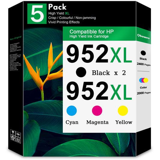 952XL Ink Cartridges Combo Pack (5-Pack,2 Black/1 Cyan/1 Magenta/1 Yellow) Compatible for HP 952 Ink Cartridge for OfficeJet Pro 8715 8702 8715 8720 8710 7740 8710 Printer
