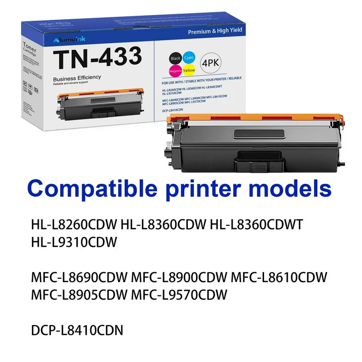TN433 Toner Cartridge Replacement for Brother TN-433 Toner for DCP-L8410CDW HL-L9310CDWT Printer