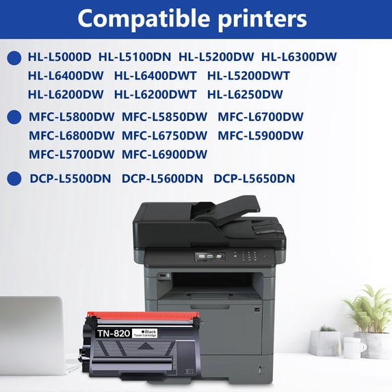 TN820 TN-820 Toner Cartridge 2-Pack Black Compatible for Brother TN 820 TN850 TN-850 Toner Cartridges for HL-L6200DW MFC-L5850DW MFC-L5900DW Printer