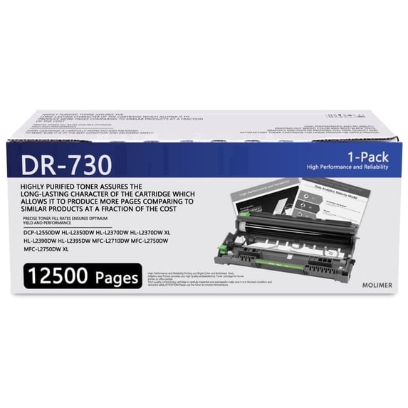 DR730 DR-730 Drum Unit 1 Pack Black High Yield Compatible for Brother DR 730 for MFC-L2750DW MFC-L2710DW DCP-L2550DW HL-L2350DW HL-L2395DW Printer