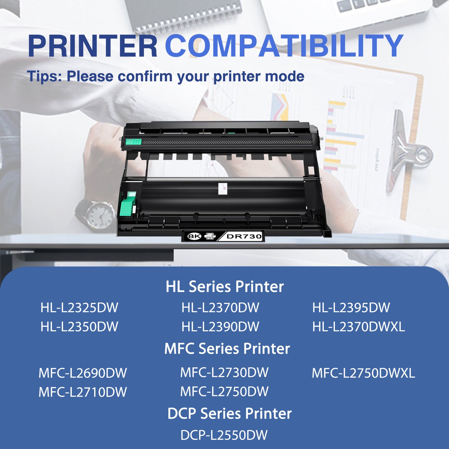 DR730 Drum Unit Black ZXTZX Compatible for Brother for HL-L2370DW MFC-L2750DW MFC-L2750DWXL Series Printers 2 Pack