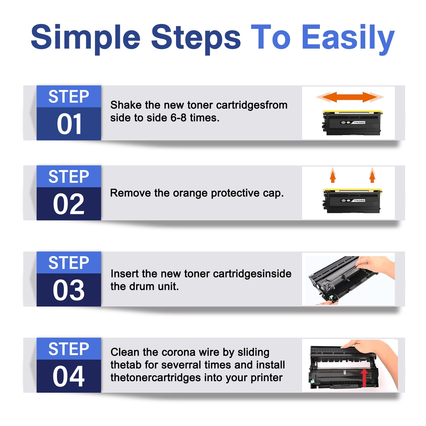 TN350 Toner Cartridge ZXTZX Compatibles for Brother TN350 Compatibles for HL-2070N MFC-7820N Series Printers 4 Pack Black