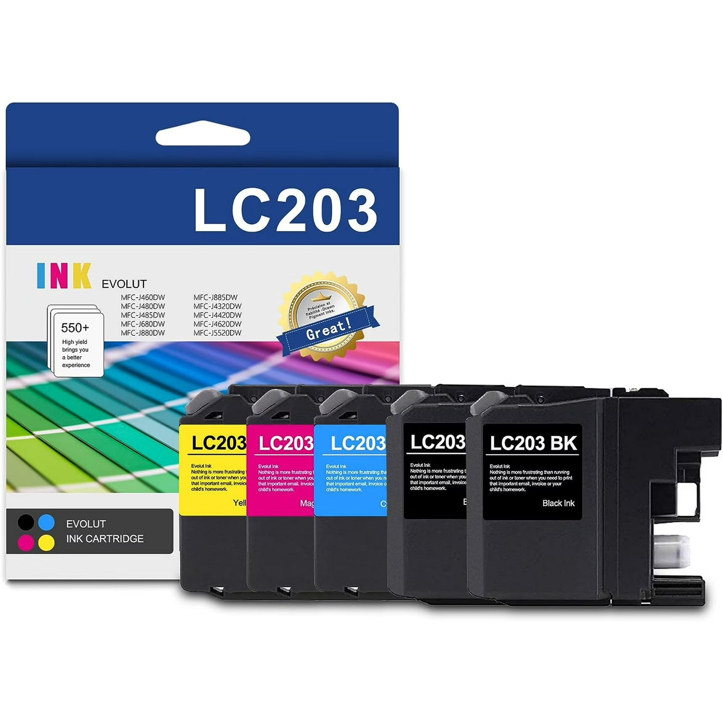 LC203 Ink Cartridges Replacement for Brother LC203 Ink for MFC-J460DW MFC-J480DW Printers (5PK)
