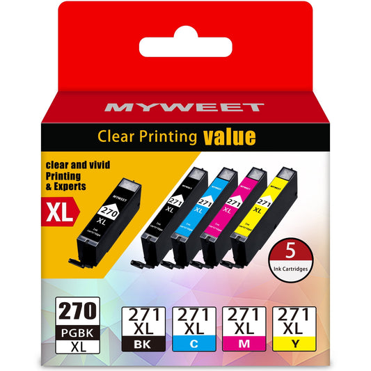 PGI-270XL CLI-271XL 5 Color Value Pack Ink Cartridge Compatible for Canon 270 271 Ink Cartridges for Canon Pixma MG5720, MG5721, MG5722, MG6820, TS5020, TS6020(PGBK, Black, Cyan, Magenta,Yellow）
